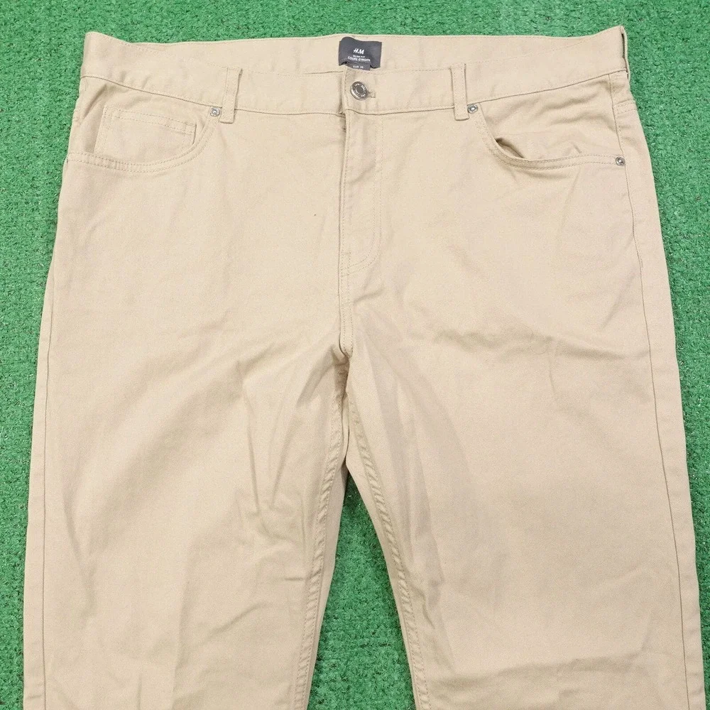 H&M SLIM FIT BEIGE KHAKI COTTON BLEND CHINO PANTS MENS SIZE 38‎ EUC